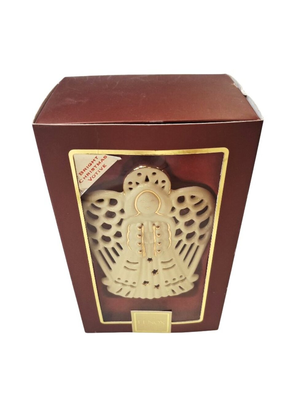 Lenox Bright Christmas Angel Votive Candle Holder Ivory & Gold Ceramic New In Bo